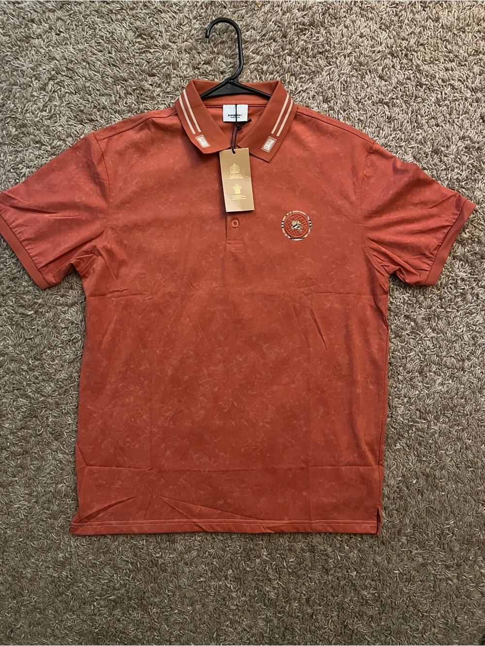 Burberry Burnt Orange Polo with Contrast-Trim Collar